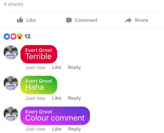Facebook testa recurso de comentários coloridos 1