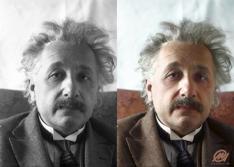 Albert Einstein 1921 Foto colorida por Marina Amaral