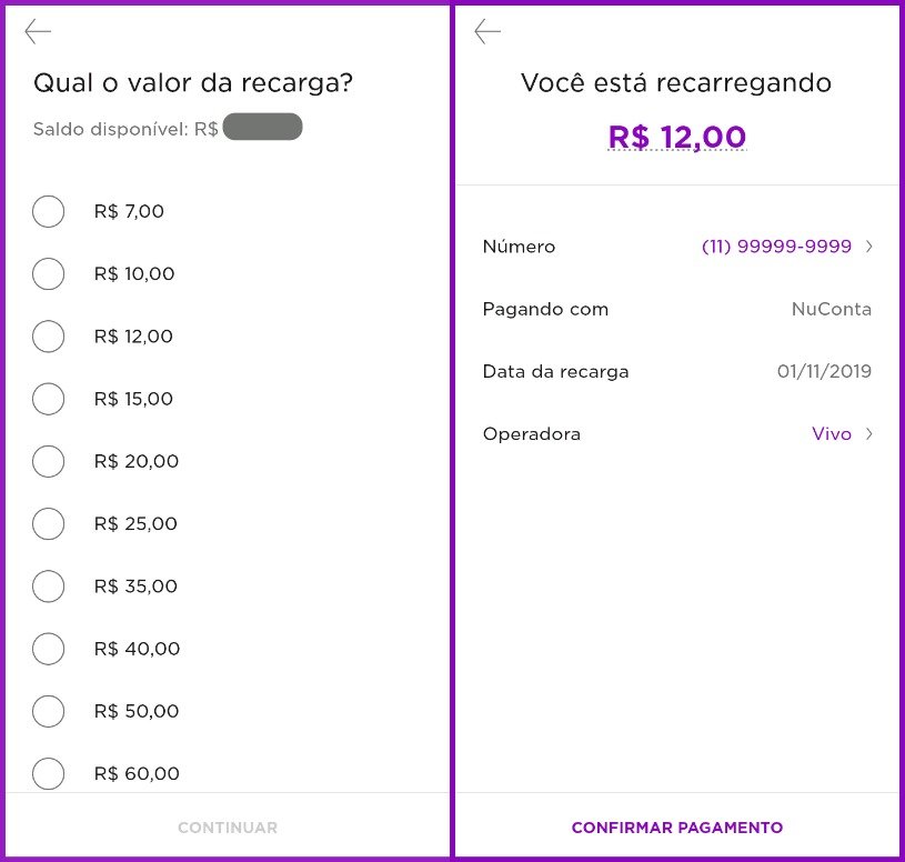 Recarga de Celular na NuConta Passo a Passo