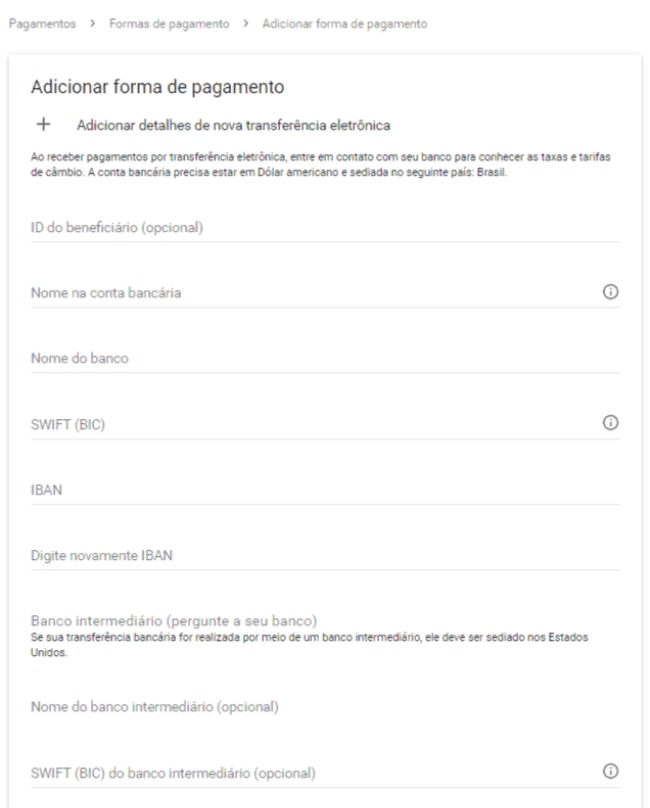 Configurar Forma de Pagamento no Google AdSense
