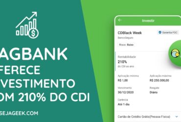 PagBank oferece investimento com 210% do CDI e Liquidez Diária